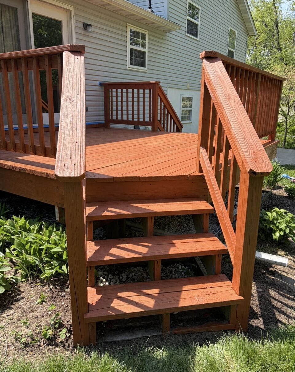 Freshly stained deck boards